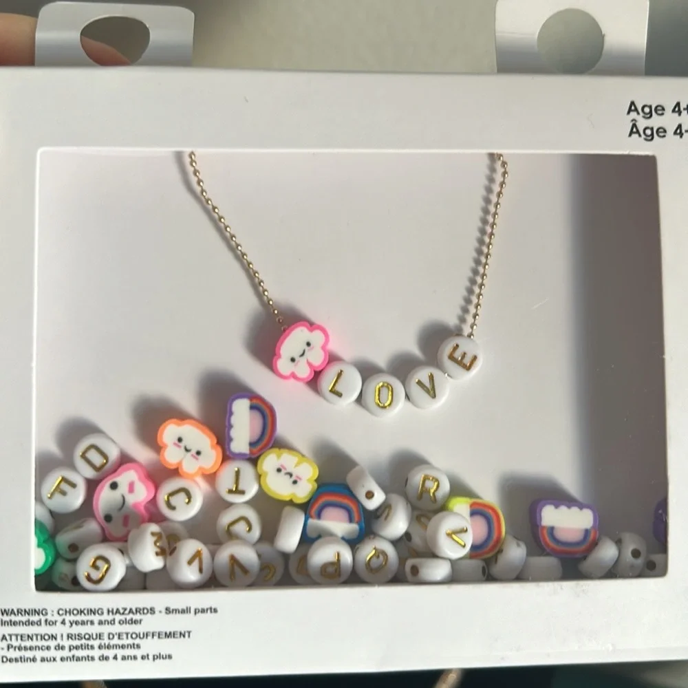 New Gold Tone Multicolored Bead Make Your Own Charm Necklace Gift Set